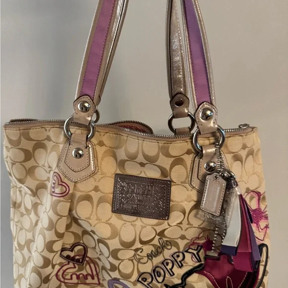 Coach | Bags | Coach Cream And Purple Signature Tote | Poshmark display picture 1